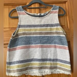Green Envelope LA Textured Stripe Tank Top Fringe Hem Boho Made USA M